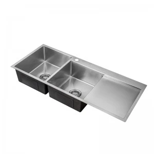 Modernes Design Edelstahl Doppels chale mit Wasserhahn Loch und Drainboard Küchen spüle