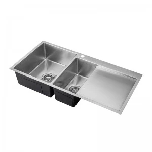 Keine reversible Edelstahl Doppels chale mit Wasserhahn Loch Drainboard Küchen spüle